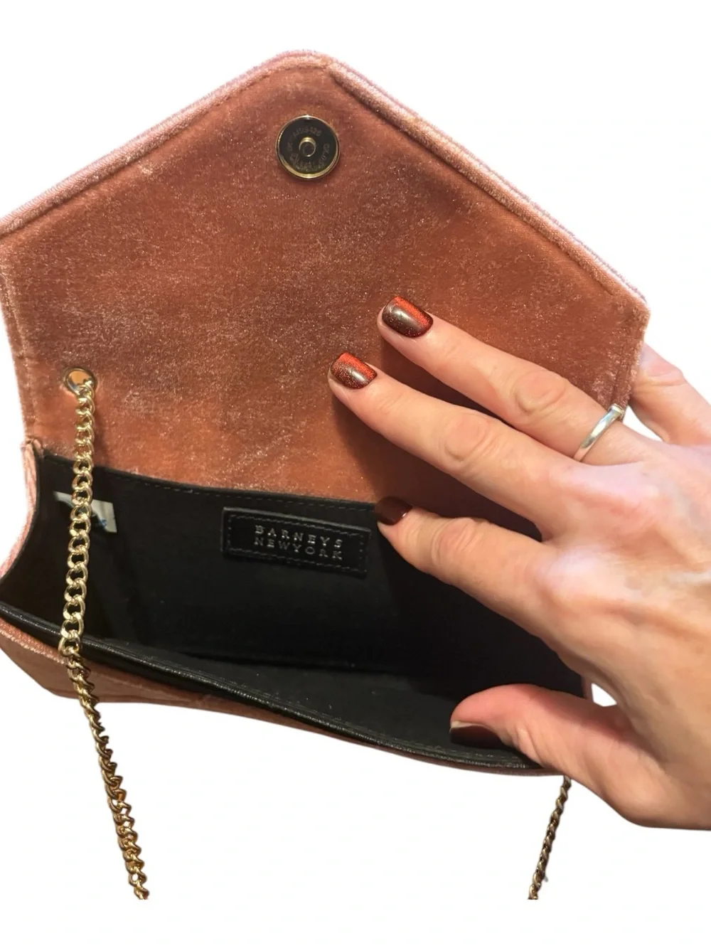 Barneys New York Pink Velvet Chain Clutch – Gold Hardware